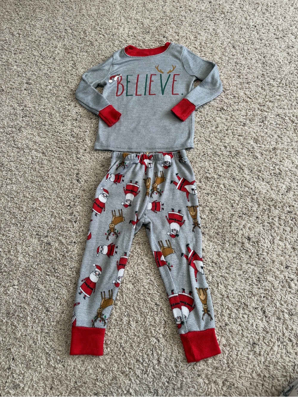 Rae Dunn Grey and Red Kids Holiday Pajama Set